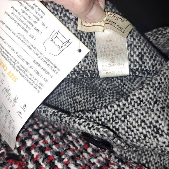 SALE!!! NEW - Large made in Ireland-Black Tweed wool Button Front Jacket & Scarf - Picture 10 of 10